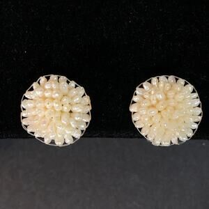 Vintage Pearl Earrings, Clip-on Cluster of Mini Pearls White Bridal Regency